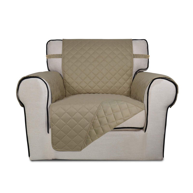 PureFit Reversible Quilted Sofa Cover, Water Resistant Slipcover Furniture Protector, Washable Couch Cover with Non Slip and Elastic Straps for Kids, Dogs, Pets (Chair, Beige/Beige) - Image 1